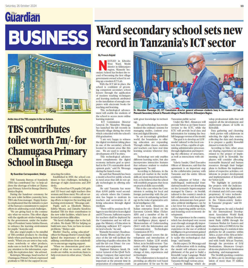 Ward secondary school sets new record in Tanzania’s ICT sector